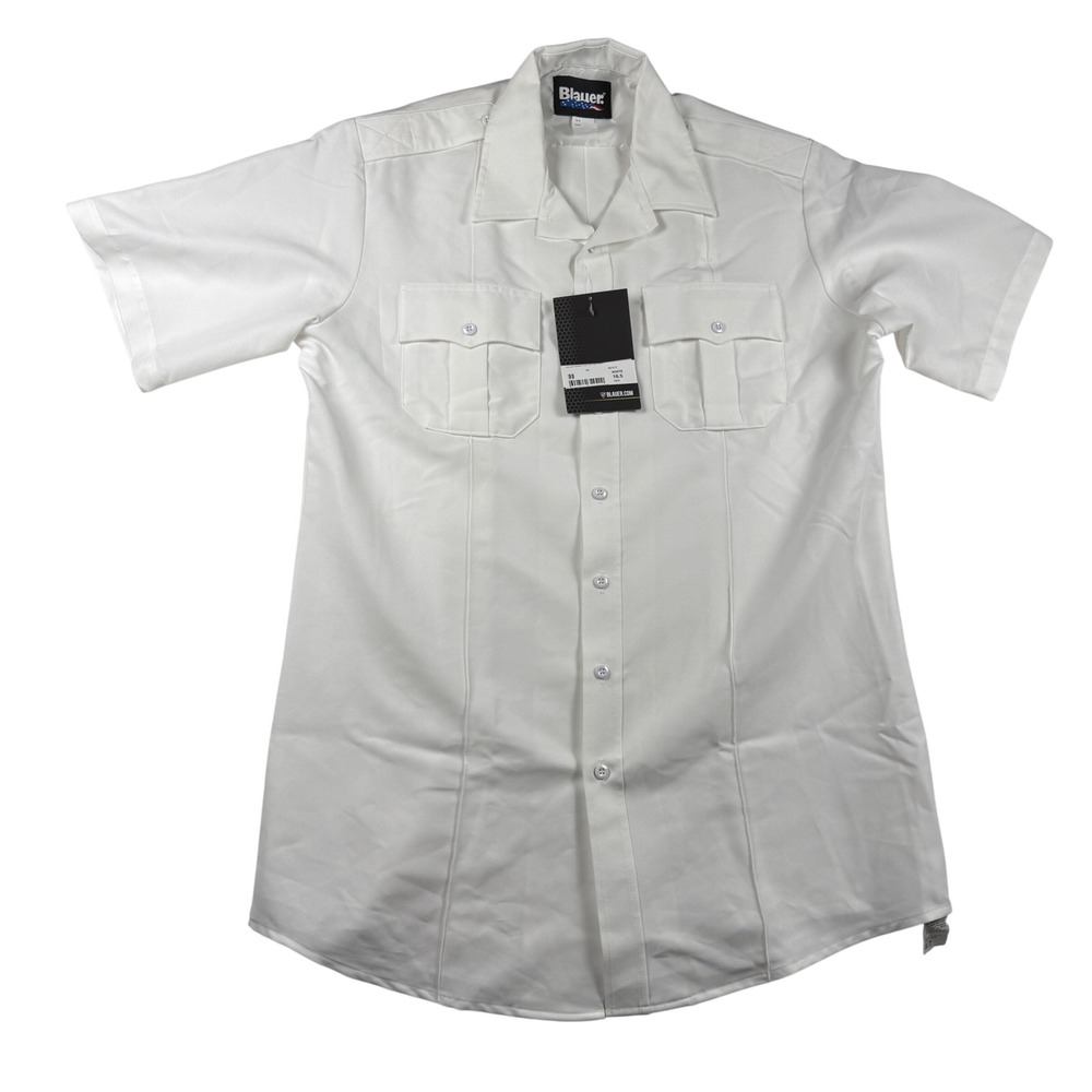 Blauer 8610-Z Men 16.5 White Short Sleeve Zippered Polyester Uniform Shirt NWT